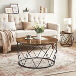 Table basse ronde, meuble de salon, cadre en acier, pour salon, chambre, bureau, style industriel, marron ... Table basse ronde, meuble de salon, cadre en acier, pour salon, chambre, bureau, style industriel, marron ...