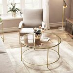 Table basse ronde, plateau en verre trempé, armature métallique dorée, table de salon, bout de canapé, ... Table basse ronde, plateau en verre trempé, armature métallique dorée, table de salon, bout de canapé, ...