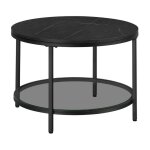 Vasagle ? table basse moderne en verre tremp� et acier ? plateau noir marbr� ? dimensions 65 x 46 cm ...