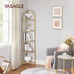 Tagre d'angle  5 niveaux, bibliothque, cadre en mtal, tagre de rangement en verre tremp, antirouille, ...