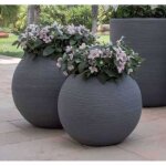 Vasar - caspo' sfera rigata vase shabby en r�sine diam�tre 50cm - couleur : gris fonte - colore: grigio ...