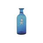 Vase bouteille en verre teint bleu