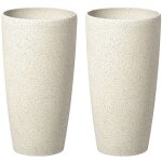 Vase cache - pot beige clair rond 23 x 23 x 42 cm en pierre et polyrsine, pot de fleurs au design moderne, ...
