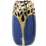Fijalo - vase en cramique bleu / or 16x16x29 cm