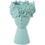 Vase cramique visage  fleurs vert d'eau mat 17x28 cm base:11 cm