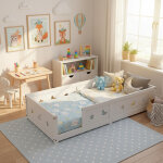 Vasien ? lit enfant 90x200 cm ? barri�re de s�curit� et porte coulissante ?barri�re amovible, anti - ...