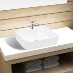 Vasque carr  trou pour robinet cramique blanc pour salle de bain vidaxl