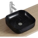 Mob - in - vasque � poser carr�e en c�ramique effet marbre noir 37cm