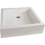 Ondee - zen - vasque carr�e � poser timbre - cr�me - 40cm - terrazzo - sans trop plein