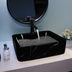 Puluomis - vasque � poser en c�ramique, lavabo pour salle de bain, noir or, carr�, 53x35x16cm - noir