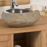 Wanda collection - vasque  poser en galet de riviere 35 cm porte savon
