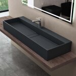 Doporro - vasque  poser gris noir mat lavabo de salle de bains suspendu 100cm lave mains rectangulaire ...