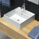 Maison chic - vasque lavabo � poser luxueuse lavabo salle de bain c�ramique carr�e avec trop plein 41 ...