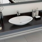 Vasque  poser lavabo  poser pour salle de bain - 59, 3x35, 1x10, 7 cm fonte minrale / marbre blanc ...