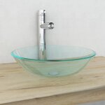 Bonnevie - vasque � poser lavabo � poser pour salle de bain - verre tremp� 42 cm transparent bv965385 ...