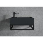 Bernstein - vasque murale suspendue design en fonte min�rale lave - main pour salle de bain - 44x22x10cm ...