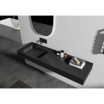 Vasque murale suspendue design en fonte minrale pour salle de bain avec bonde et trop plein - 111x45x12 ...