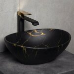 Kerra - vasque � poser ovale en c�ramique tandila noir mat marbr� dor� 41. 5 x 33. 5 cm