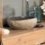 Wanda collection - vasque  poser en pierre naturelle galet de rivire 40 cm