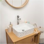 Vasque � poser rectangle en terrazzo blanc 45x38cm