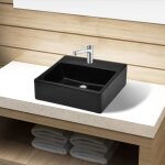 Maison chic - vasque rectangulaire lavabo  poser lavabo salle de bain  trou noir en cramique pour ...