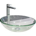 Ondee ? vasque ronde � poser 42cm ? verre tremp� transparent ? sans trop plein ? pour salle de bain moderne ...