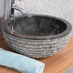 Vasque ronde en pierre  poser vsuve noir 40cm