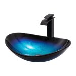 Esip - vasque salle de bain avec robinet noir, lavabo salle de bain en verre tremp bleu, vasque  poser ...