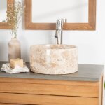Vasque salle de bain ronde � poser en marbre ulysse 30 cm cr�me