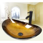 Puluomis - vasque  poser en verre lavabo pour salle de bain, 55x35x15cm, ovale, or - jaune - jaune
