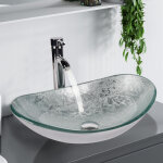 Puluomis vasque � poser en verre, lavabo pour salle de bain, ovale, 53x35x16cm - argent�