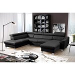 Venesetti - canap� d'angle convertible en cuir italien de luxe 7 / 8 places aston, noir, angle gauche ...