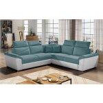 Venesetti - canap d'angle - convertible - felipe - en tissu bleu et simili cuir blanc, 5 / 6 places ...