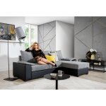 Venesetti - canap d'angle convertible, en tissu gris et simili noir, angle droit (vu de face) - lucas ...