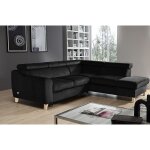 Venesetti - canap� d'angle convertible en tissu luxe 5 places, asteria noir, angle droit - noir