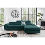 Venesetti - canap� d'angle convertible en tissu velours luxe vert, 5 places, angle droit (vu de face) ...