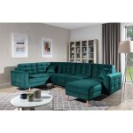 Venesetti - canap� panoramique convertible - asma velours - en tissu de qualit� 5 places, vert fonc�, ...