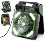Ventilateur camping solaire portable avec lumi�re led, minuterie, 4 vitesses, ventilateur de table usb ...