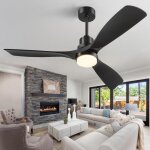 Ventilateur de plafond avec lumi�re et t�l�commande, 132 cm (52 pouces) noir, 3 pales, 6 vitesses, minuterie, ...