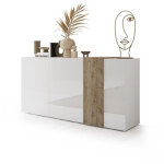 Veriaffari. it - buffet 3 portes venezia - blanc laqu� brillant et chene cadiz - l 181 x p 44 x h 84 ...