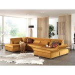 Lisa design - vermont - canap� panoramique d'angle gauche - 7 places - xxl - en velours - jaune