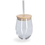 Verre  boire avec paille en verre et couvercle en bambou tanche, 500 ml