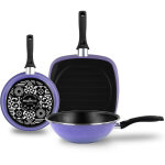 Very peri ensemble po�le, wok et grill induction 24 - 28cm, rev�tement antiadh�sif sans pfoa violet - ...