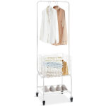 Vevor chariot a linge charge 52 kg panier a linge mobile avec barre d'accrochage et etagere corbeille ...