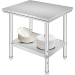 Vevor table de travail cuisine inox 60x76x80 cm plan de travail cuisine en 2 etage table de travail en ...