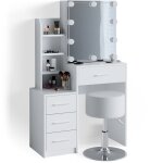 Vicco - coiffeuse conrada, blanc, 80 cm avec �clairage led et tabouret