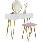 Vicco - coiffeuse ruby, blanc, 100 cm avec �clairage led et tabouret