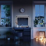 Vicco - coiffeuse sherry, anthracite, 90 cm avec miroir led et tabouret