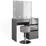 Vicco - coiffeuse sherry, gris, 90 cm avec éclairage led et tabouret Vicco - coiffeuse sherry, gris, 90 cm avec éclairage led et tabouret