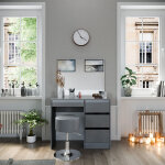 Vicco - coiffeuse sherry, gris, 90 cm avec tabouret